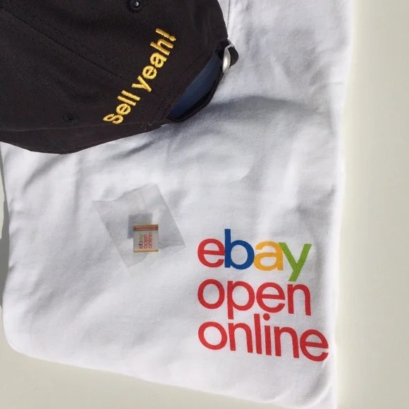 eBay Open Online T-shirt White size M and Baseball Cap Black Adjustable Pin - Picture 3 of 7